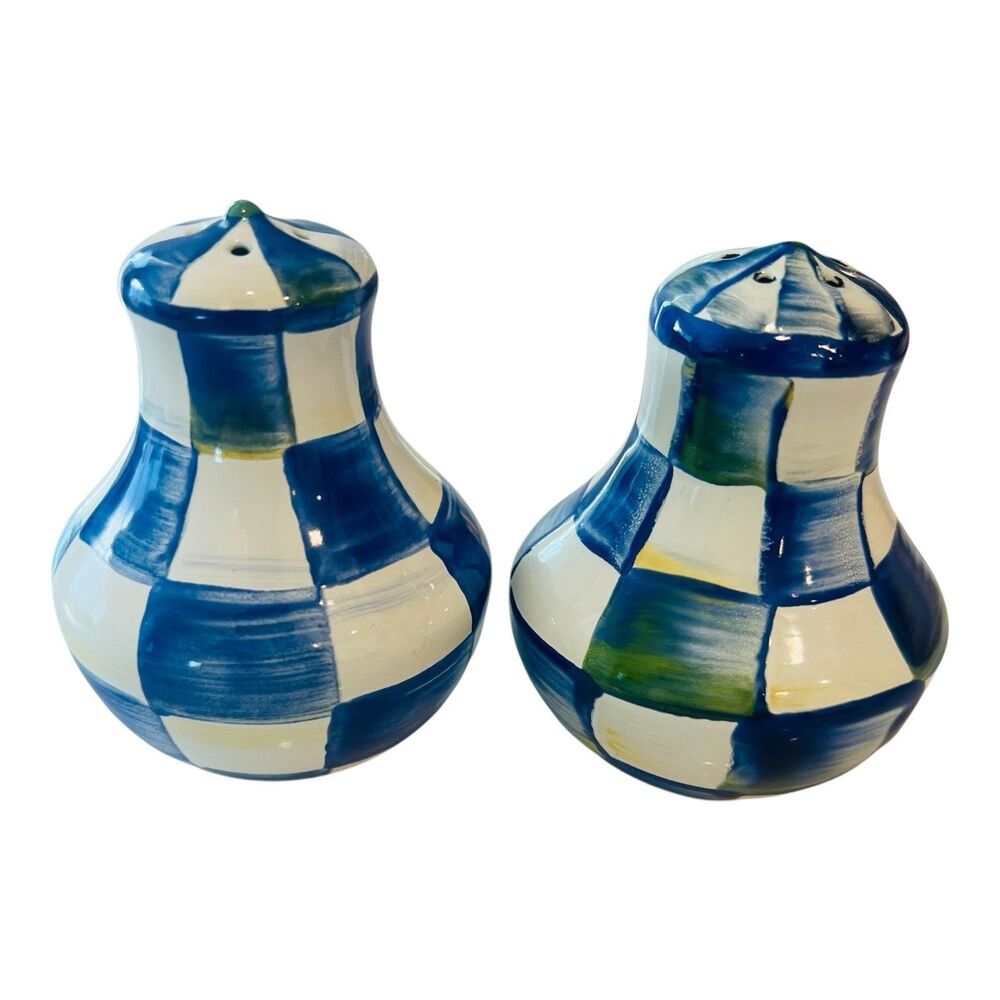 MacKenzie Childs Royal Check Small Salt & Pepper Shakers New No Box